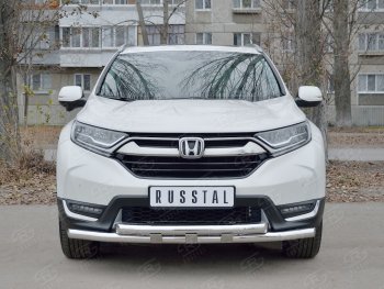 21 749 р. Защита переднего бампера (2 трубыØ63 и 42 мм с декор. элементами, нержавейка) SLITKOFF  Honda CR-V  RW,RT (2016-2020) дорестайлинг  с доставкой в г. Майкоп. Увеличить фотографию 4