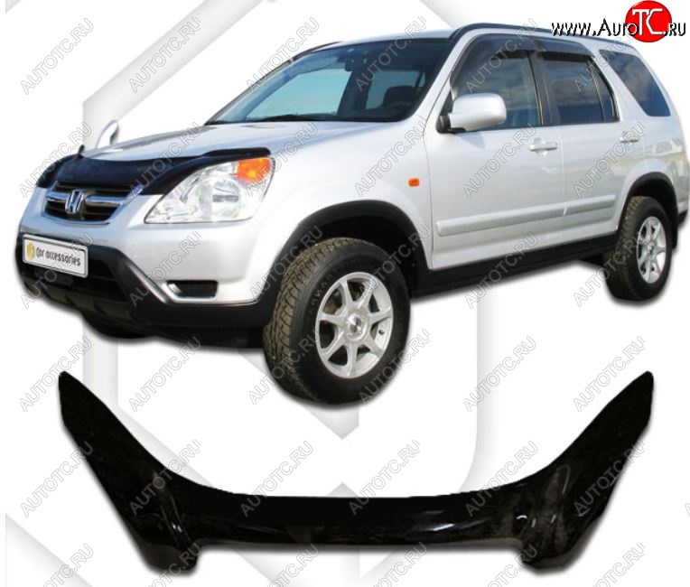 2 599 р. Дефлектор капота CA-Plastiс exclusive Honda CR-V RD4,RD5,RD6,RD7,RD9  дорестайлинг (2001-2004) (Classic черный, Без надписи)  с доставкой в г. Майкоп