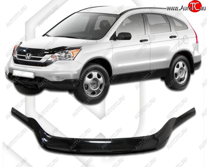 2 199 р. Дефлектор капота CA-Plastiс exclusive Honda CR-V RE1,RE2,RE3,RE4,RE5,RE7 рестайлинг (2009-2012) (Classic черный, Без надписи)  с доставкой в г. Майкоп
