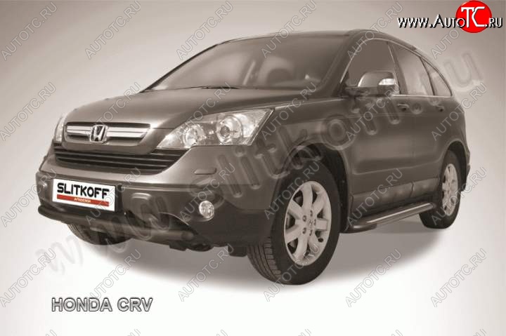 8 199 р. Защита переднего бампера из трубы d57 Slitkoff (дуга)  Honda CR-V  RE1,RE2,RE3,RE4,RE5,RE7 (2009-2012) рестайлинг (Цвет: серебристый)  с доставкой в г. Майкоп