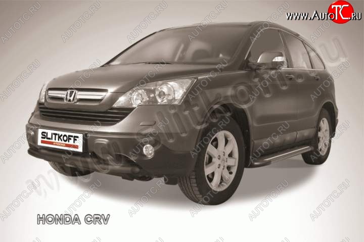 10 299 р. Защита переднего бампера из труб d57+d57 Slitkoff  Honda CR-V  RE1,RE2,RE3,RE4,RE5,RE7 (2009-2012) рестайлинг (Цвет: серебристый)  с доставкой в г. Майкоп