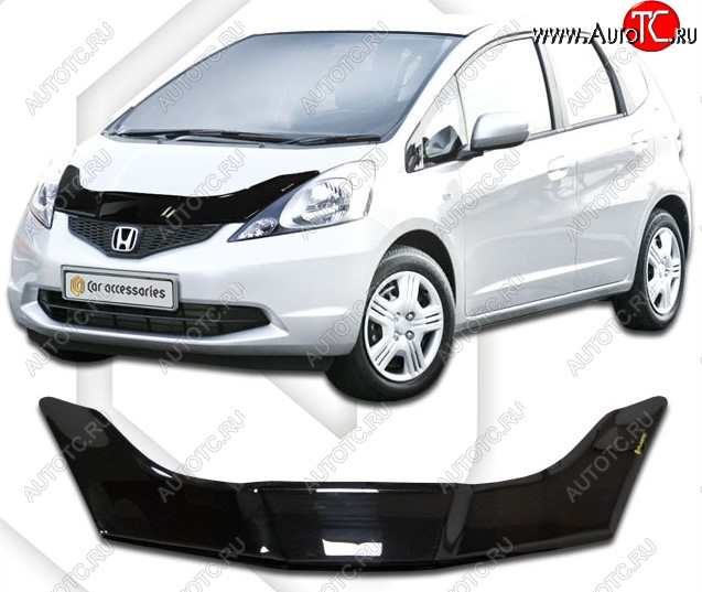 2 199 р. Дефлектор капота CA-Plastic  Honda Fit  GE (2007-2010) дорестайлинг (Classic черный, Без надписи)  с доставкой в г. Майкоп