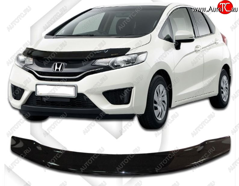 1 999 р. Дефлектор капота CA-Plastiс  Honda Fit ( GP,GK,  3,  3 GP,GK) (2013-2020)  дорестайлинг, GP,GK 1-ый рестайлинг, 2-ой рестайлинг (Classic черный, Без надписи)  с доставкой в г. Майкоп