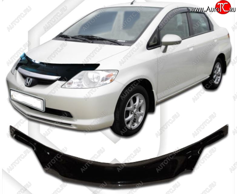 2 199 р. Дефлектор капота (D-6;7;8;9) CA-Plastiс exclusive  Honda Fit Aria  GD (2002-2005) дорестайлинг седан (Classic черный, Без надписи)  с доставкой в г. Майкоп