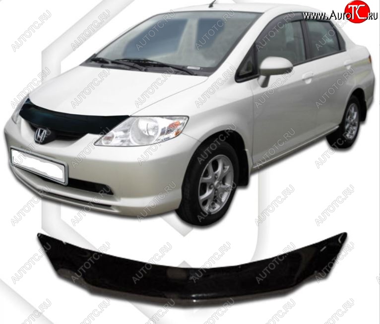 1 839 р. Дефлектор капота (D-6;7;8;9) CA-Plastic  Honda Fit Aria  GD (2002-2005) дорестайлинг седан (Classic черный, Без надписи)  с доставкой в г. Майкоп