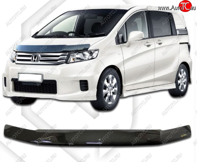 1 899 р. Дефлектор капота CA-Plastiс  Honda Freed Spike  1 (2010-2011)  дорестайлинг минивэн (Classic черный, Без надписи)  с доставкой в г. Майкоп