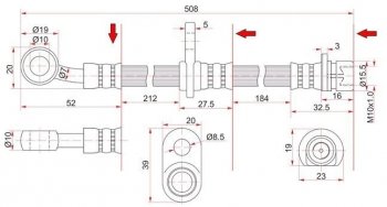 Тормозной шланг SAT (левый/правый) Honda HR-V ( GH1,GH2,  GH3, GH4,  GH1, GH2) (1998-2005) дорестайлинг 3 дв., дорестайлинг 5 дв., рестайлинг 3 дв., рестайлинг 5 дв.