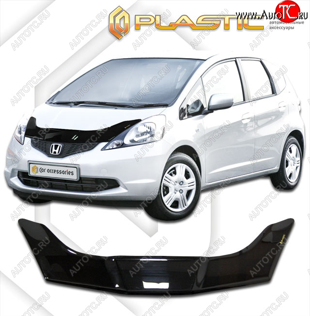 2 199 р. Дефлектор капота CA-Plastic  Honda Jazz (2008-2015) (Classic черный, Без надписи)  с доставкой в г. Майкоп