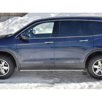 16 649 р. Пороги d75х42 Russtal (овал с проступью) Honda Pilot YF6 дорестайлинг (2016-2019)  с доставкой в г. Майкоп. Увеличить фотографию 2