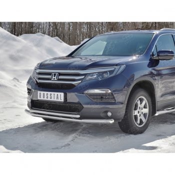 21 699 р. Защита переднего бампера (2 трубы Ø63 и 42 мм, нержавейка) SLITKOFF  Honda Pilot  YF6 (2016-2019) дорестайлинг  с доставкой в г. Майкоп. Увеличить фотографию 3