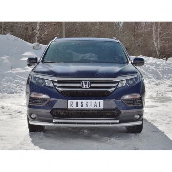 21 699 р. Защита переднего бампера (2 трубы Ø63 и 42 мм, нержавейка) SLITKOFF  Honda Pilot  YF6 (2016-2019) дорестайлинг  с доставкой в г. Майкоп. Увеличить фотографию 4