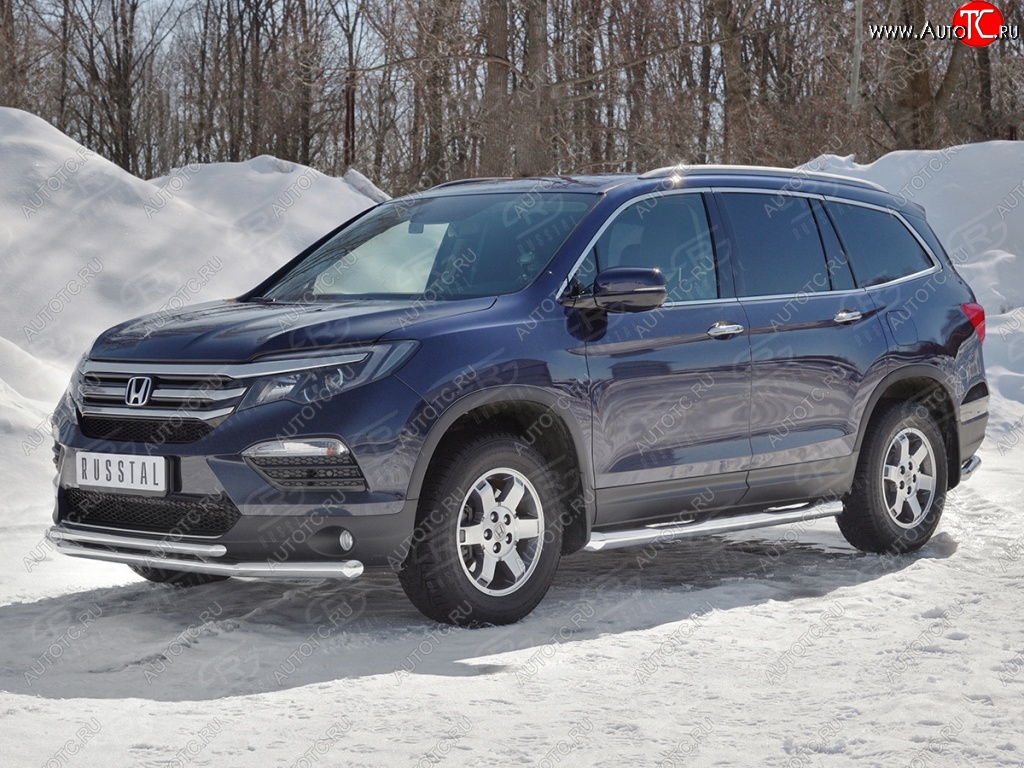 21 699 р. Защита переднего бампера (2 трубы Ø63 и 42 мм, нержавейка) SLITKOFF  Honda Pilot  YF6 (2016-2019) дорестайлинг  с доставкой в г. Майкоп