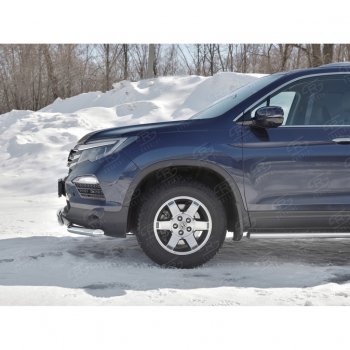 17 299 р. Защита переднего бампера (2 трубы Ø63 и 75х42 мм, нержавейка) Russtal Honda Pilot YF6 дорестайлинг (2016-2019)  с доставкой в г. Майкоп. Увеличить фотографию 2