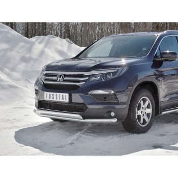 17 299 р. Защита переднего бампера (2 трубы Ø63 и 75х42 мм, нержавейка) Russtal Honda Pilot YF6 дорестайлинг (2016-2019)  с доставкой в г. Майкоп. Увеличить фотографию 3