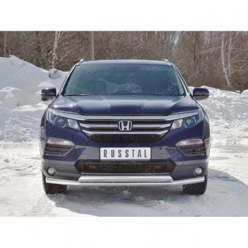 17 299 р. Защита переднего бампера (2 трубы Ø63 и 75х42 мм, нержавейка) Russtal Honda Pilot YF6 дорестайлинг (2016-2019)  с доставкой в г. Майкоп. Увеличить фотографию 4