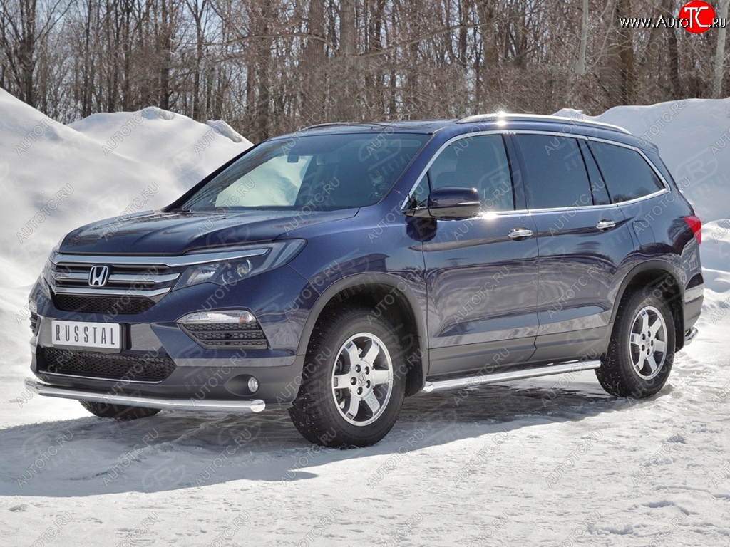 19 499 р. Защита переднего бампера (Ø63 мм, нержавейка) SLITKOFF Honda Pilot YF6 дорестайлинг (2016-2019)  с доставкой в г. Майкоп