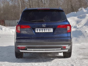 19 799 р. Защита заднего бампера (2 трубы Ø63 и 42 мм, нержавейка) SLITKOFF  Honda Pilot  YF6 (2016-2019) дорестайлинг  с доставкой в г. Майкоп. Увеличить фотографию 4