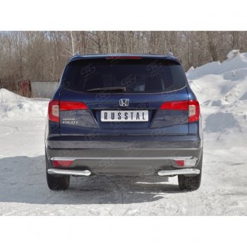 18 499 р. Защита заднего бампера (Ø63 мм уголки, нержавейка) SLITKOFF  Honda Pilot  YF6 (2016-2019) дорестайлинг  с доставкой в г. Майкоп. Увеличить фотографию 4