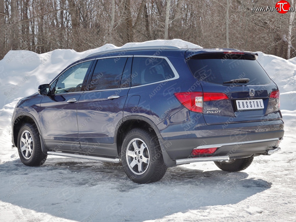 18 499 р. Защита заднего бампера (Ø63 мм уголки, нержавейка) SLITKOFF  Honda Pilot  YF6 (2016-2019) дорестайлинг  с доставкой в г. Майкоп