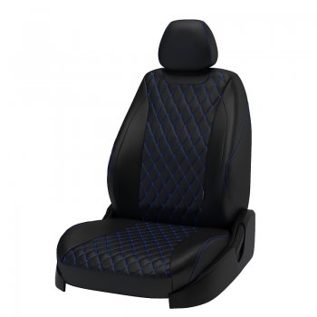 Чехлы для сидений Lord Autofashion Байрон (экокожа) Hyundai Accent  2 LC (1999-2012) седан дорестайлинг (ТагАЗ) (Чёрный, вставка чёрная, строчка синяя)