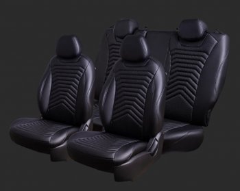 Чехлы для сидений Lord Autofashion Байрон ПРЕЗИДЕНТ (экокожа, спинка 40/60, 2 П-образных подголовника) Hyundai Accent  2 LC (1999-2012) седан дорестайлинг (ТагАЗ) (Черный, вставка черная, строчка черная)