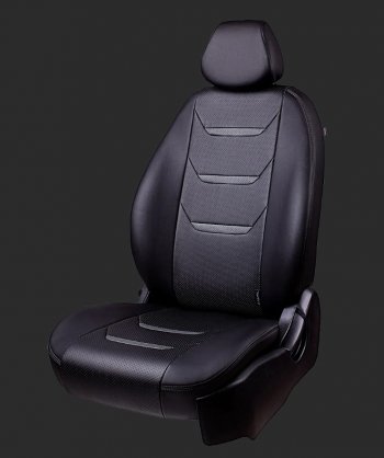 Чехлы для сидений Lord Autofashion Турин 2 (экокожа, спинка 40/60, 2 П-образных подголовника) Hyundai Accent  2 LC (1999-2012) седан дорестайлинг (ТагАЗ) (Черный, вставка черная и серая, строчка серая)