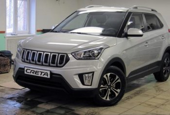 Решётка радиатора Next Hyundai Creta GS дорестайлинг (2015-2019) (цвет: Чёрный матовый с серебристым выделением ноздрей)
