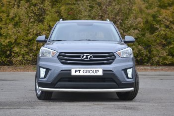 Защита переднего бампера одинарная из трубы d63 мм Petroil Tuning Hyundai Creta GS дорестайлинг (2015-2019) (Нержавеющая полированная сталь)
