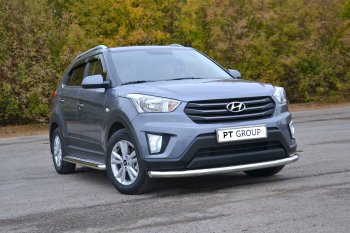 21 099 р. Защита переднего бампера одинарная из трубы d63 мм Petroil Tuning Hyundai Creta GS дорестайлинг (2015-2019) (Нержавеющая полированная сталь)  с доставкой в г. Майкоп. Увеличить фотографию 2