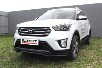 Защита переднего бампера Slitkoff (волна, d42, черная) Hyundai Creta  GS (2015-2021) дорестайлинг, рестайлинг