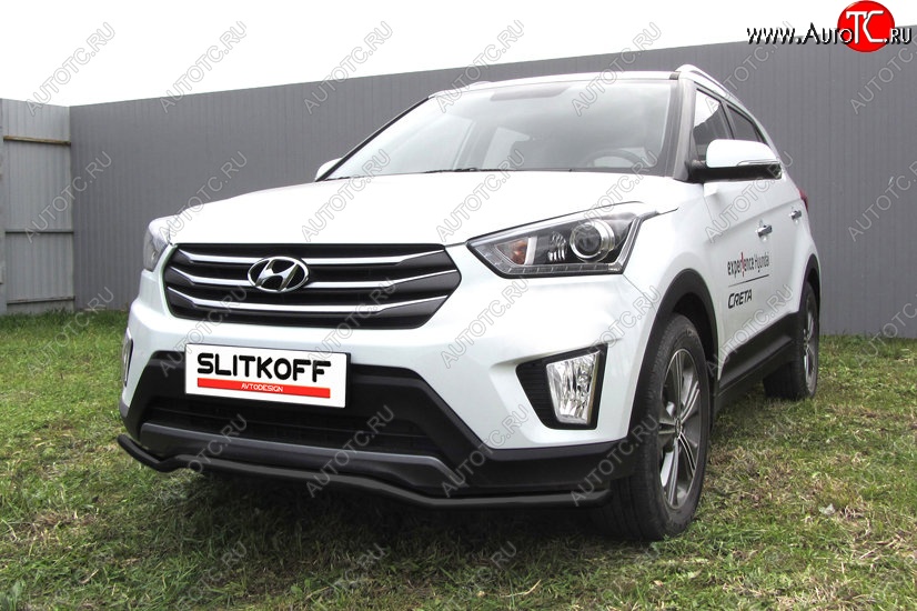 7 999 р. Защита переднего бампера Slitkoff (волна, d42, черная) Hyundai Creta GS дорестайлинг (2015-2019) (Цвет: серебристый)  с доставкой в г. Майкоп