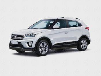 Защита переднего бампера (Ø63 и 42 мм) SLITKOFF Hyundai Creta  GS (2015-2021) дорестайлинг, рестайлинг (нержавейка с полимерным покрытием, черный)
