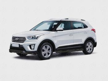 Защита переднего бампера (Ø57 дуга-d57 уголки+клыки) SLITKOFF Hyundai Creta  GS (2015-2021) дорестайлинг, рестайлинг (нержавейка с полимерным покрытием, черный)