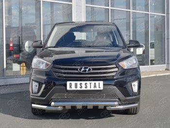 Защита переднего бампера (2 трубы Ø63 мм с клыками, нержавейка) SLITKOFF Hyundai Creta  GS (2015-2021) дорестайлинг, рестайлинг