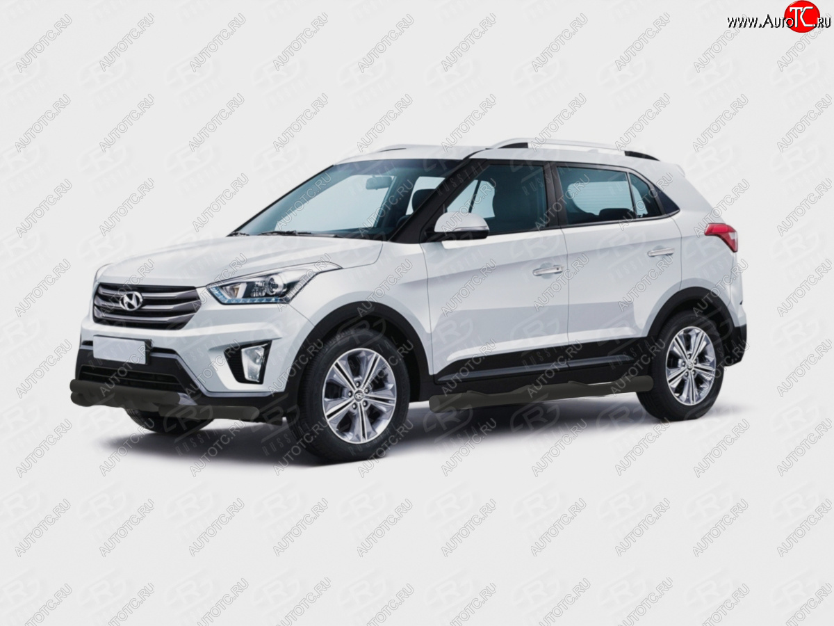 16 999 р. Защита порогов (Ø76 мм, с проступью) SLITKOFF  Hyundai Creta  GS (2015-2021) дорестайлинг, рестайлинг (с заглушками на торцах, порошковая окраска в цвет черный муар)  с доставкой в г. Майкоп