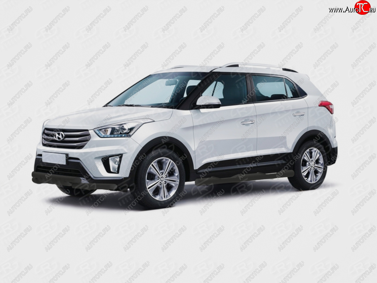 17 649 р. Защита порогов (Ø76 мм, с проступью) SLITKOFF  Hyundai Creta  GS (2015-2021) дорестайлинг, рестайлинг (торцы круглые 90°, порошковая окраска в цвет черный муар)  с доставкой в г. Майкоп