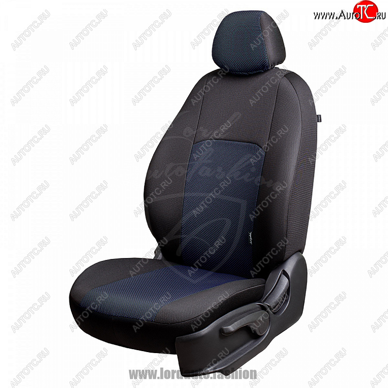 5 999 р. Чехлы для сидений Lord Autofashion Дублин (жаккард, спинка 60/40, 2 Г-образных подголовника) Hyundai Creta GS дорестайлинг (2015-2019) (Черный, вставка Ёж Синий)  с доставкой в г. Майкоп