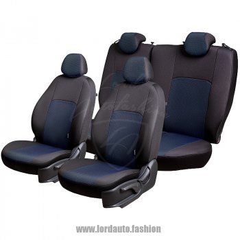 5 999 р. Чехлы для сидений Lord Autofashion Дублин (жаккард, спинка 60/40, 2 Г-образных подголовника) Hyundai Creta GS дорестайлинг (2015-2019) (Черный, вставка Ёж Синий)  с доставкой в г. Майкоп. Увеличить фотографию 2