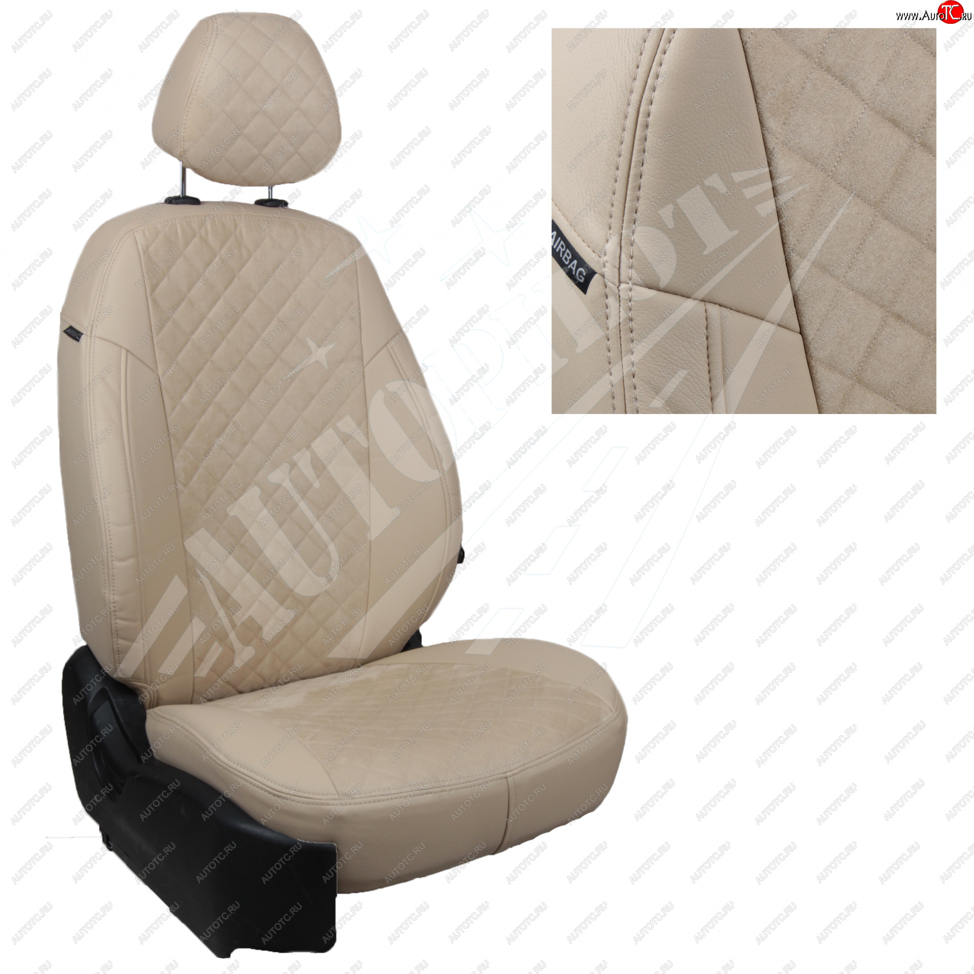 14 449 р. Чехлы сидений AUTOPILOT Алькантара Ромб (60/40)  Hyundai Creta  GS (2015-2021) дорестайлинг, рестайлинг (Бежевый + Бежевый)  с доставкой в г. Майкоп