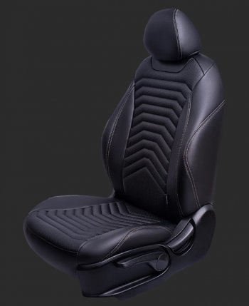 Чехлы для сидений Lord Autofashion Байрон ПРЕЗИДЕНТ (экокожа, спинка 60/40, 2 Г-образных подголовника) Hyundai Creta  GS (2015-2021) дорестайлинг, рестайлинг (Черный, вставка черная, строчка бежевая)