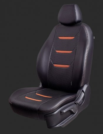 Чехлы для сидений Lord Autofashion Турин 2 (экокожа, спинка 60/40, 2 Г-образных подголовника) Hyundai Creta  GS (2015-2021) дорестайлинг, рестайлинг (Черный, вставка черная/коричневая, строчка коричневая)