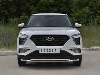Защита переднего бампера (2 трубы Ø42 мм, нержавейка) SLITKOFF Hyundai Creta  SU (2020-2022)