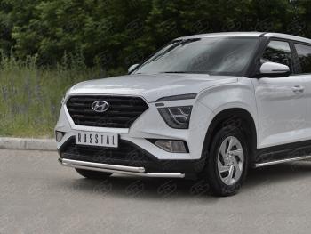 14 999 р. Защита переднего бампера (2 трубы Ø42 мм, нержавейка) SLITKOFF Hyundai Creta SU (2020-2022)  с доставкой в г. Майкоп. Увеличить фотографию 2