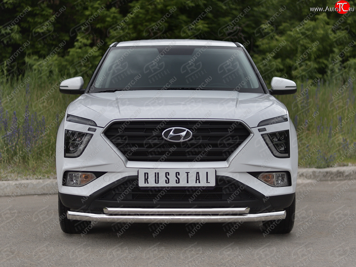 15 999 р. Защита переднего бампера (2 трубы Ø63 и 42 мм, нержавейка) SLITKOFF  Hyundai Creta  SU (2020-2022)  с доставкой в г. Майкоп