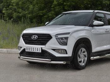 15 999 р. Защита переднего бампера (2 трубы Ø63 и 42 мм, нержавейка) SLITKOFF  Hyundai Creta  SU (2020-2022)  с доставкой в г. Майкоп. Увеличить фотографию 2