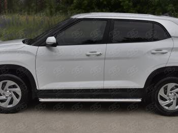 22 999 р. Порожки для ног SLITKOFF (Ø42 мм)  Hyundai Creta  SU (2020-2022) (лист - алюминий, профиль - нержавейка)  с доставкой в г. Майкоп. Увеличить фотографию 3