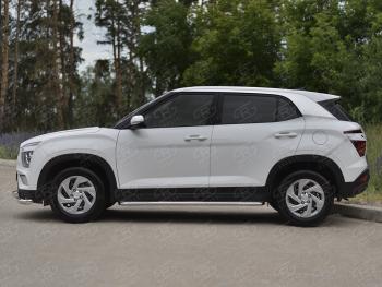 30 299 р. Порожки для ног SLITKOFF (Ø42 мм)  Hyundai Creta  SU (2020-2022) (Лист - нержавейка, профиль - нержавейка)  с доставкой в г. Майкоп. Увеличить фотографию 2
