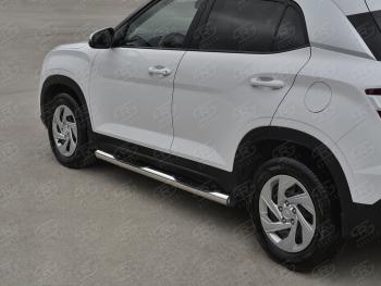 Защита порогов (Ø76 мм с проступью, нержавейка) SLITKOFF Hyundai Creta  SU (2020-2022) (торцы с пластиковыми заглушками)