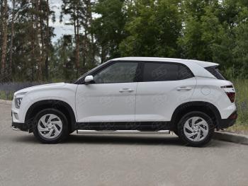 20 999 р. Защита порогов (Ø76 мм с проступью, нержавейка) SLITKOFF  Hyundai Creta  SU (2020-2022) (торцы с пластиковыми заглушками)  с доставкой в г. Майкоп. Увеличить фотографию 2
