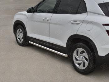 Защита порогов (Ø63 мм, нержавейка) SLITKOFF Hyundai Creta  SU (2020-2022) (торцы под 45°, полированная нержавейка)